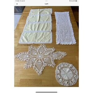 2 Table Runner & 2 Doilies Hand Crocheted Different Sizes& Shapes (H)